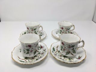 Ornate Hammersley Tea Cups And Saucers Set Of 4 Dogwood Blossom