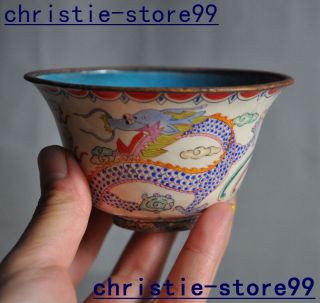 Chinese Palace Bronze Cloisonne Dragon Beast Statue Wine Glasses Cup Small Bowl