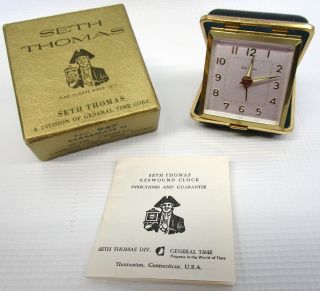 Vintage Seth Thomas No.  947 Classmate 11 Blue Leather 40 Hour Travel Alarm Clock