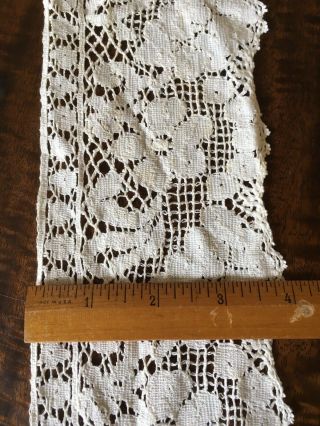 Antique Handmade Floral Cream Lace - 133 by 4 inches - 90 yrs old 3