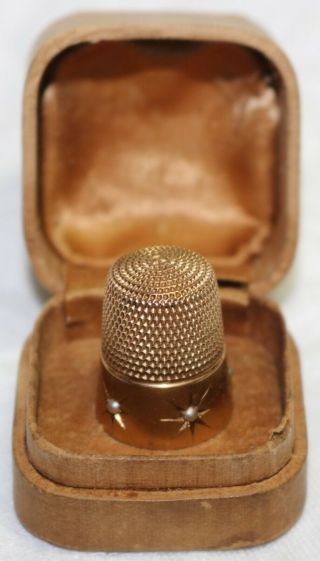Antique Simons 14k Solid Gold & Seed Pearl Thimble - 6.  1 Grams