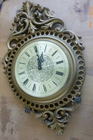 Vintage Gold Arabesque Burwood Products Wall Clock 4528 22 " X 13 "