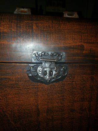 Mahogany Wood Treasure Box Trunk With Brass Henges And Lock Vertical Slim 2