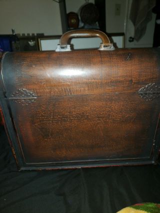 Mahogany Wood Treasure Box Trunk With Brass Henges And Lock Vertical Slim 4