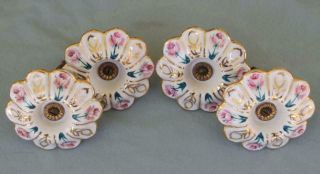 4 Vintage Ceramic Curtain Tie Backs Hand Painted Roses & Gold