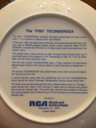 Navy The Fifth 1983 Souvenir Plate USS Ticonderoga RCA Missile Surface Radar 4