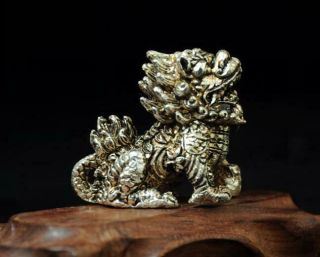 Chinese Hand Handmade Cooper - Plating Silver Kylin Statue A01