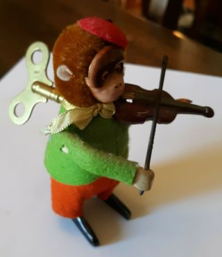 Schuco Vintage Wind Up Mechanical Monkey Playing Violin - Made In Germany