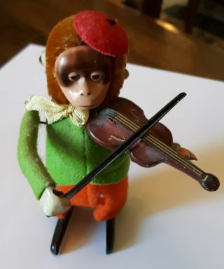 Schuco Vintage Wind up Mechanical Monkey playing Violin - Made in Germany 7