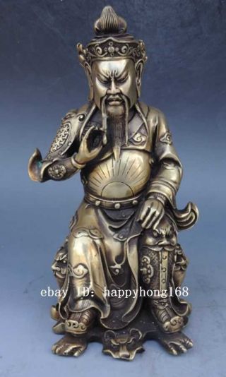 China Old Pure Copper Dragon Guan Gong Guan Yu Warrior Mammon Buddha Statue E02