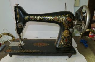 Antique Singer 1911 Treadle Sewing Machine Head Red Eye Gold Lettering Model 66