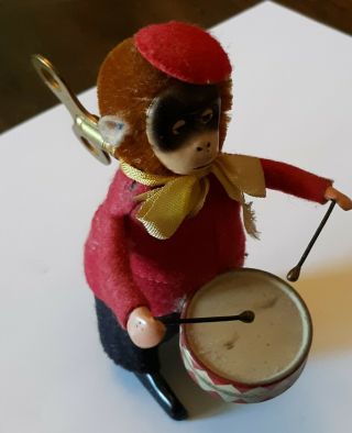 Schuco Vintage Wind Up Mechanical Monkey Playing A Drum - Made In Germany