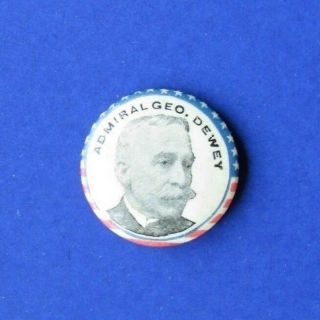 1898 Span Am War Admiral Dewey 7/8” Pinback Button Stars & Stripes Motif