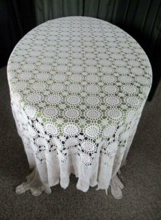 Vintage Tablecloth/bed Cover - Hand Crochet - 104 " X 88 " - Soft Ecru
