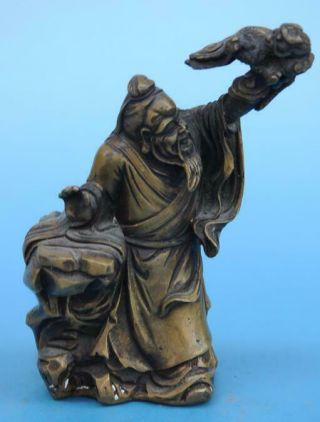 Old Chinese Fengshui Copper Hand - Carved Xian Weng Play Dragon Statue/r E01