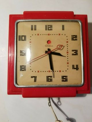 Telechron Wall Clock Red Vintage.  40s 50s Ashland Mass