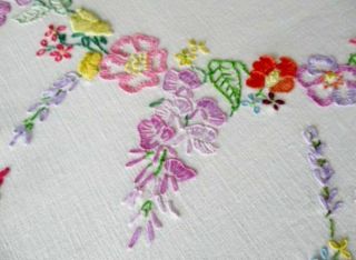 Vintage Tablecloth Hand Embroidered With Garlands Of Flowers