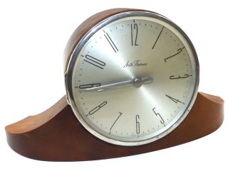 Vtg Seth Thomas Dynaire 1w Mid - Century Modern Wood Case Mantle Clock Wind Up