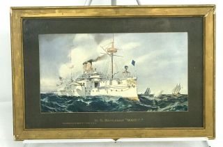 Vintage Us Navy Battleship Uss Maine Acr - 1 Framed Print