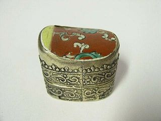 Unique Shaped Chinese Silver Cloisonne Enamel Opium Or Pill Canister Jar Box