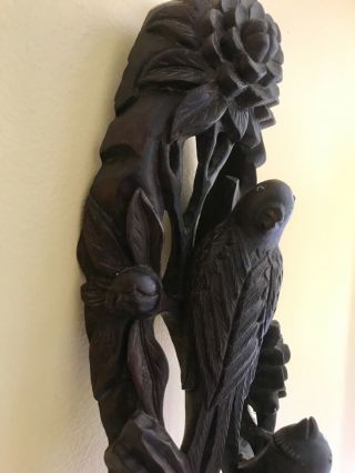 19th c Antique GERMAN BLACK FOREST CARVED WOOD BIRDS BRANCH FLOWERS PLAQUE 8