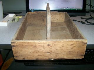 Wooden Primitive Tool Caddy Tray Farmhouse Tote Handled Utensil Garden Box 3