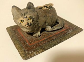 Antique Cat Pin Cushion Austria Cold Painted Bronze