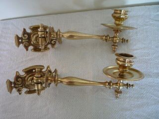 Simple Heavy Brass Candle Candlestick Holders Wall Sconce Piano Reclaim Pair
