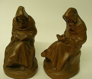 Antique Pair Bronze Art Clad Mission Style Bookends Monk Figurines Arts & Crafts