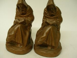 ANTIQUE PAIR BRONZE ART CLAD MISSION STYLE BOOKENDS MONK FIGURINES ARTS & CRAFTS 2