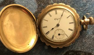 Antique Elgin 14k Solid Gold Pocket Watch Hunter Case 0s 7j Perfectly