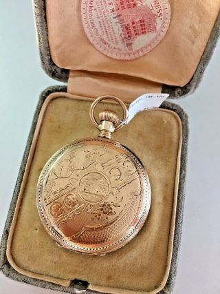 Vintage Waltham A.  W.  Co Pocket Hunter Watch Gold Filled Embossed Stunning