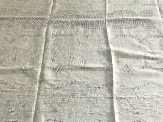 Stunning Vintage Irish Linen Damask Drawn Work Banquet Tablecloth 62x101 4