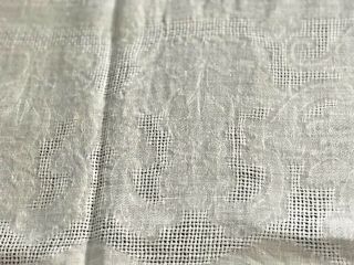 Stunning Vintage Irish Linen Damask Drawn Work Banquet Tablecloth 62x101 7