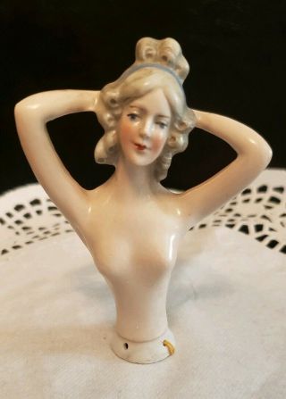 Antique Porcelain Half Doll,  Pin Cushion Nude Woman Made In Germany,  5594