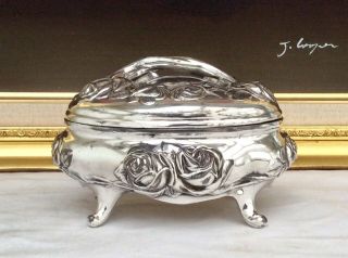Rare French Art Nouveau Repousse Silver Plated Lined Jewellery/ring Box C1900