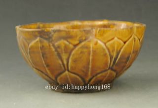 Chinese old hand - carved yellow glaze porcelain Lotus - shaped grain bowl 2