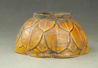 Chinese old hand - carved yellow glaze porcelain Lotus - shaped grain bowl 3