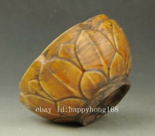 Chinese old hand - carved yellow glaze porcelain Lotus - shaped grain bowl 5