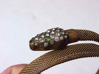 VTG.  ART DECO,  1920 ' s /40 ' s SERPENT FORM MESH COIL BRACELET w/ RHINESTONE HEAD 2