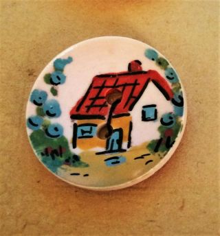 Vintage French Hand Painted Picture Button - 7/8 "