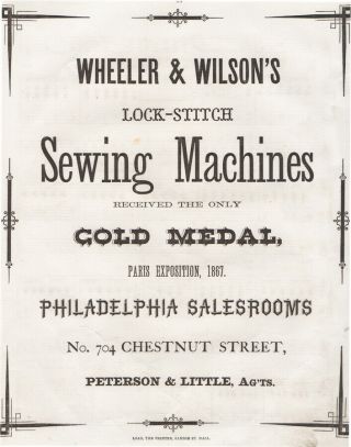 Rare Wheeler & Wilson Antique Sewing Machine Sales Advertisement - Music Related