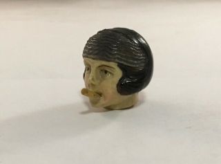 Antique Art Deco Figural Sewing Tape Measure Flapper Bust Head Smoking Celluloid