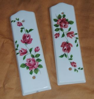 Two Porcelain J M Limoges Door Push Plate Finger Plate Door Hardware Pink Roses