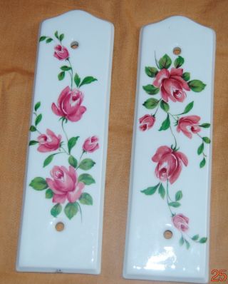 Two porcelain J M Limoges door push plate Finger Plate Door Hardware Pink Roses 3