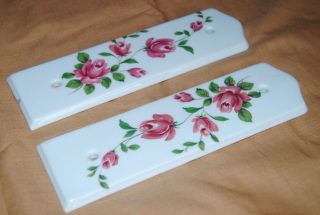 Two porcelain J M Limoges door push plate Finger Plate Door Hardware Pink Roses 4