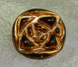 Antique Button Black Glass Button With Gold Luster Back Marked London 331 - A