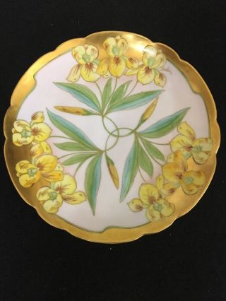 Antique Pickard Limoges Signed Beutlich Hand Painted Gold & Yellow Floral Plate