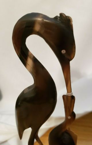 Vintage Mother Baby Carved Buffalo Horn Sculpture Crane Heron Bird Vtg India 2