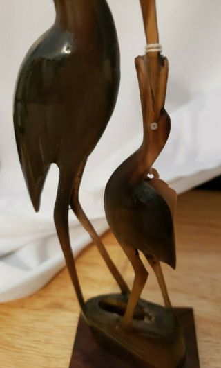 Vintage Mother Baby Carved Buffalo Horn Sculpture Crane Heron Bird Vtg India 3